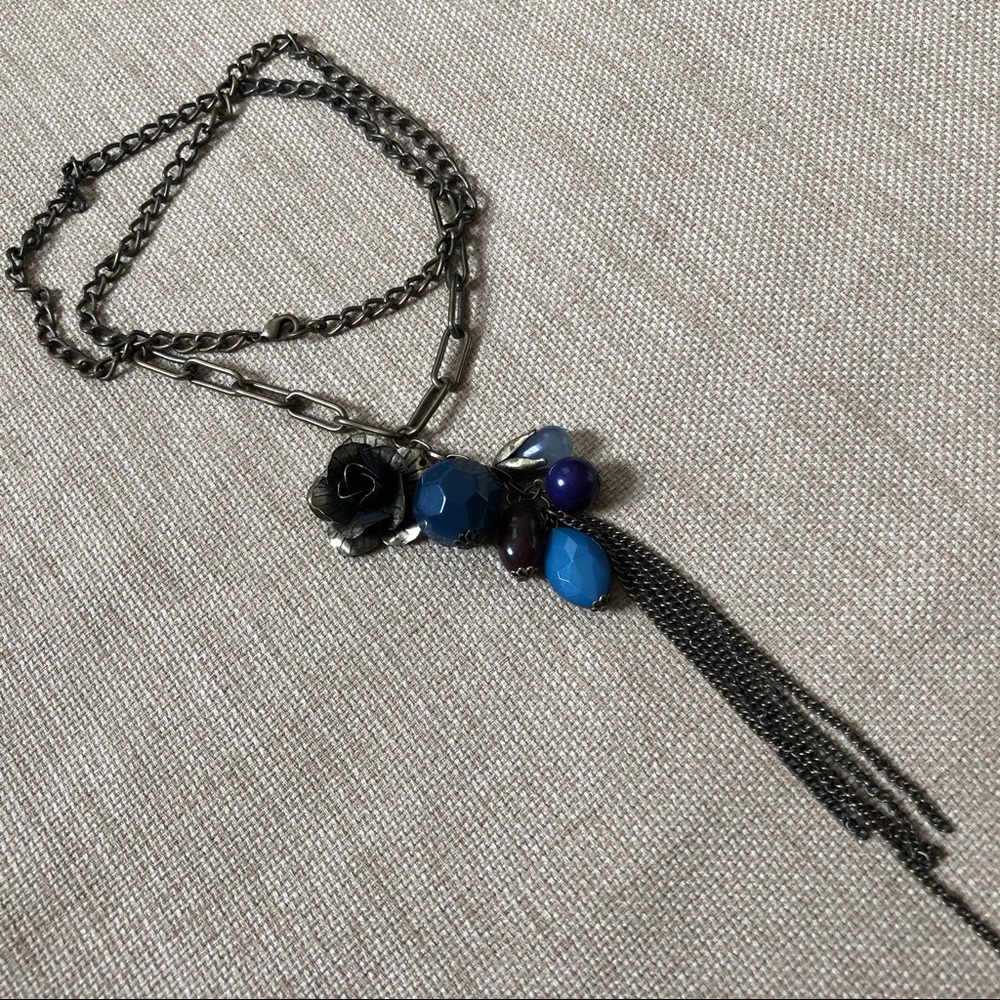 Vintage Inspired Flower & Bead Long Necklace
